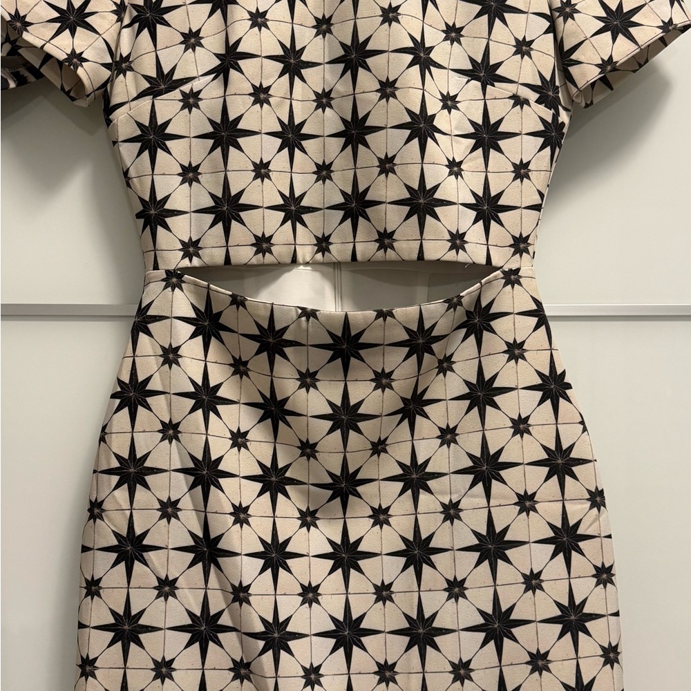 Bec & Bridge Black and Cream Star Pattern Mini Dress